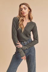 Charcoal Long Sleeve V-Neck Top