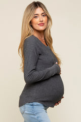 Charcoal Long Sleeve V-Neck Maternity Top