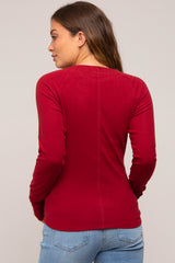 Burgundy Long Sleeve V-Neck Maternity Top