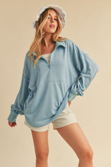 Aqua Half Zip Maternity Pullover Top