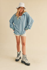 Aqua Half Zip Pullover Top