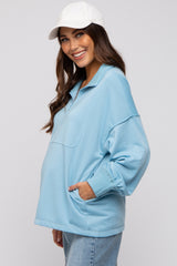 Aqua Half Zip Maternity Pullover Top