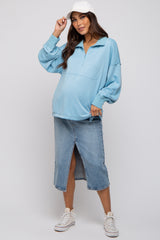 Aqua Half Zip Maternity Pullover Top