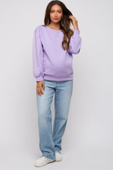 Lavender Embroidered Fleece Maternity Sweatshirt