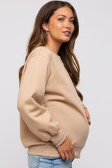 Beige Embroidered Fleece Maternity Sweatshirt