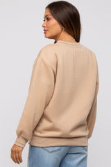 Beige Embroidered Fleece Maternity Sweatshirt