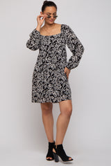 Black Floral Long Sleeve Dress