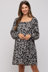 Black Floral Long Sleeve Maternity Dress