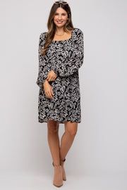 Black Floral Long Sleeve Maternity Dress