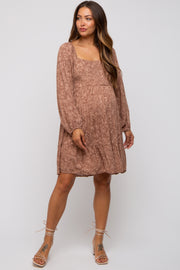 Mocha Floral Tier Long Sleeve Maternity Dress