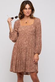 Mocha Floral Tier Long Sleeve Dress