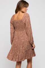 Mocha Floral Tier Long Sleeve Dress