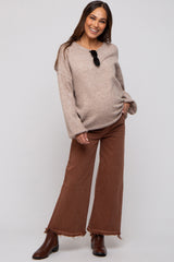 Brown Cropped Wide Leg Maternity Pants