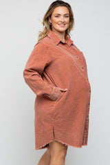 Rust Corduroy Button Down Collared Plus Maternity Dress