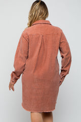 Rust Corduroy Button Down Collared Plus Maternity Dress