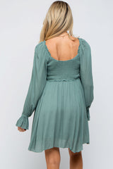 Sage Smocked Long Sleeve Maternity Dress