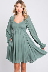 Sage Smocked Long Sleeve Dress