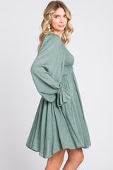 Sage Smocked Long Sleeve Dress