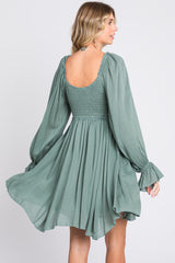 Sage Smocked Long Sleeve Dress