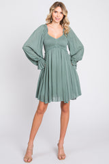 Sage Smocked Long Sleeve Maternity Dress