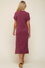 Plum Ribbed Short Sleeve Maternity Midi Dress