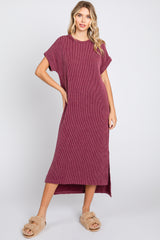 Plum Ribbed Short Sleeve Maternity Midi Dress