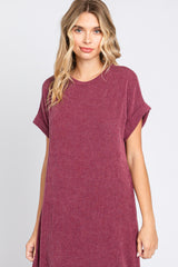 Plum Ribbed Short Sleeve Midi Dress