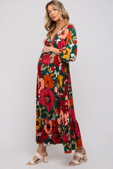 Forest Green Ruffle Accent Maternity Maxi Dress