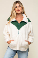 Forest Green Colorblock Half Zip Fleece Maternity Pullover