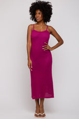 Magenta Open Knit Crochet Midi Dress