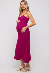 Magenta Open Knit Crochet Maternity Midi Dress