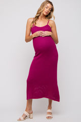 Magenta Open Knit Crochet Maternity Midi Dress