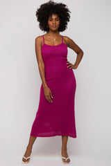 Magenta Open Knit Crochet Maternity Midi Dress