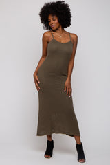 Olive Open Knit Crochet Midi Dress