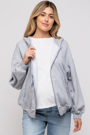 Heather Grey Zipper Hooded Maternity Jacket