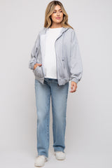 Heather Grey Zipper Hooded Maternity Jacket