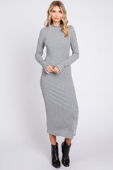 Heather Grey Ribbed Mock Neck Maternity Midi Dress