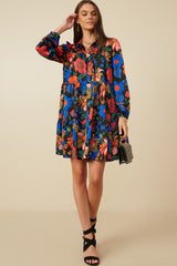 Black Multi-Color Floral Button Front Maternity Dress