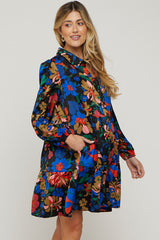 Black Multi-Color Floral Button Front Maternity Dress