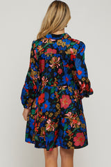 Black Multi-Color Floral Button Front Maternity Dress