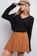 Camel Pleated Corduroy Mini Skirt