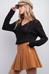 Camel Pleated Corduroy Mini Skirt