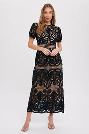 Black Crochet Lace Midi Dress