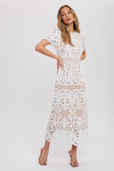 Ivory Crochet Lace Midi Dress