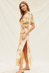 Cream Satin Blouson Maxi Dress