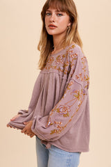 Rose Taupe Embroidered Drop Sleeve Blouse