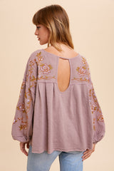 Rose Taupe Embroidered Drop Sleeve Blouse