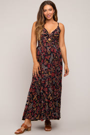 Black Floral Cutout Sleeveless Maternity Maxi Dress