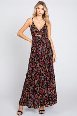 Black Floral Cutout Sleeveless Maternity Maxi Dress