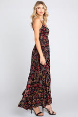 Black Floral Cutout Sleeveless Maxi Dress